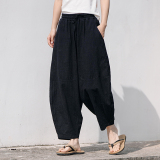 2025麻料复古宽松灯笼裤休闲复古中山装风裤子K201P65，男装民族服装，电商B375