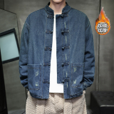 25年加绒厚立领夹克唐装复古汉服风牛仔棉衣JK43-1P130，男装夹克，电商B375