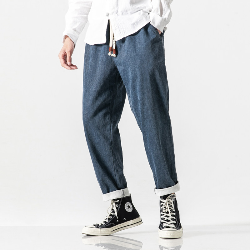 加绒复古大码汉服唐装搭配新中式宽松风牛仔裤K06-1P85,男装牛仔裤,电商B375