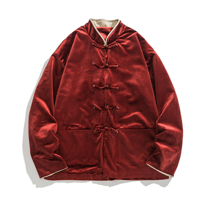 2025秋冬加厚绒亮面立领新中式唐装汉服风外套 JK68 P110图片
