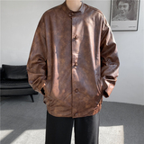 25年春季宽松立领水洗皮衣复古布扣中式港风皮夹克JK69P125，男装夹克，电商B375