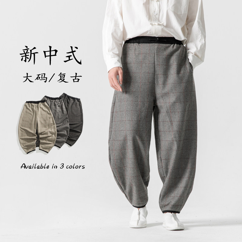 2024加大码宽松毛呢休闲裤厚新中式潮风呢裤 K192 P80图片