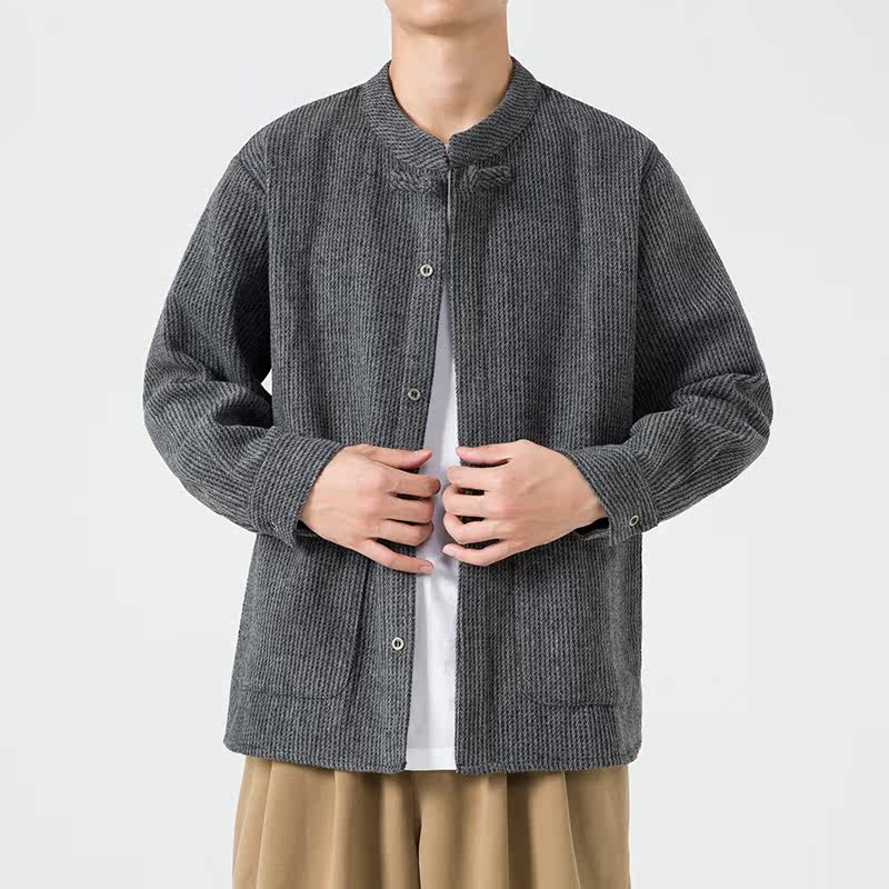 2025冬季新中式宽松唐装汉服打底厚毛呢风夹克JK49P75,男装T恤,电商B375