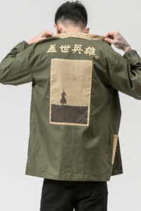 春夏新款纯美式工装复古印花长袖日系夹克 M到5XL JK15 F105图片