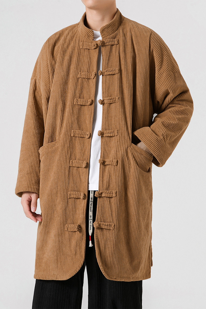冬季加绒加厚太极服长款棉衣纯色条绒风唐装JK54P150,男装棉衣,电商B375