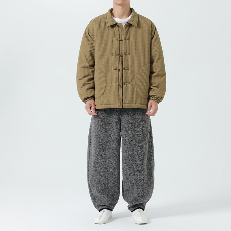 2024加大码棉衣纯色翻领布扣汉服模特图风厚 JK71 P130图片