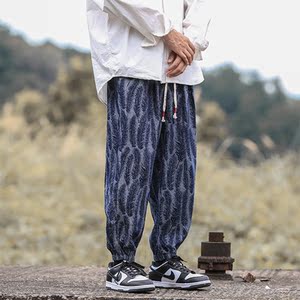 冬季宽松直筒厚收口牛仔裤复古风新中式长裤K116P70