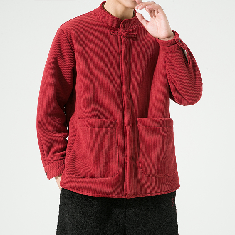 25年宽松加绒加厚立领古风潮厚冬季风中式衬衫JK37P95，男装衬衫，电商B375