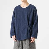 2025冬季宽松棉麻打底长袖唐装汉服搭配套头风T恤T73P50，男装T恤，电商B375