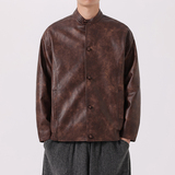 2025加大码宽松立领盘扣复古皮夹克风外套JK69P125，男装皮衣，电商B375