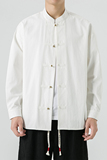 秋冬季宽松立领纯棉铜扣风休闲汉服衬衫JK42P75，男装衬衫，电商B375