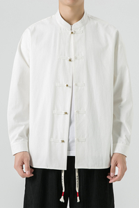 秋冬季宽松立领纯棉铜扣风休闲汉服衬衫 JK42 P75图片