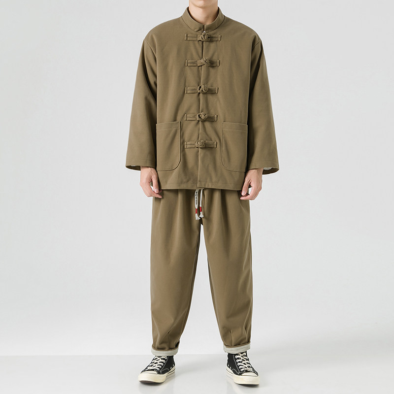 秋冬港风风加大码呢料复古立领纯色唐装棉服 JK50 P135图片