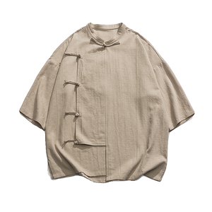 24年复古盘扣纯色立领风复古太极服男汉服衬衫 C68 F65图片