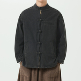 秋冬季中厚水洗磨毛工装汉服民族唐装风夹克外套JK66F115，男装民族服装，电商B375