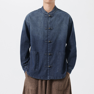 24年秋冬加大码渐变立领做旧风汉服牛仔夹克外套 JK65 F105图片