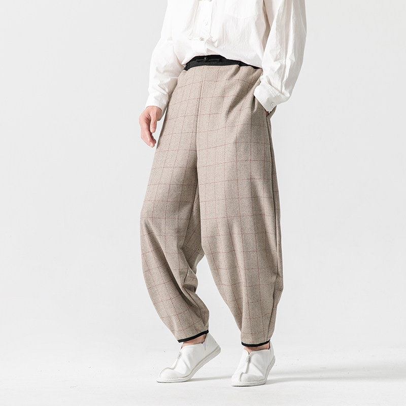 24年复古加大码唐装汉服宽松毛呢风休闲裤K192P80，男装民族服装，电商B375