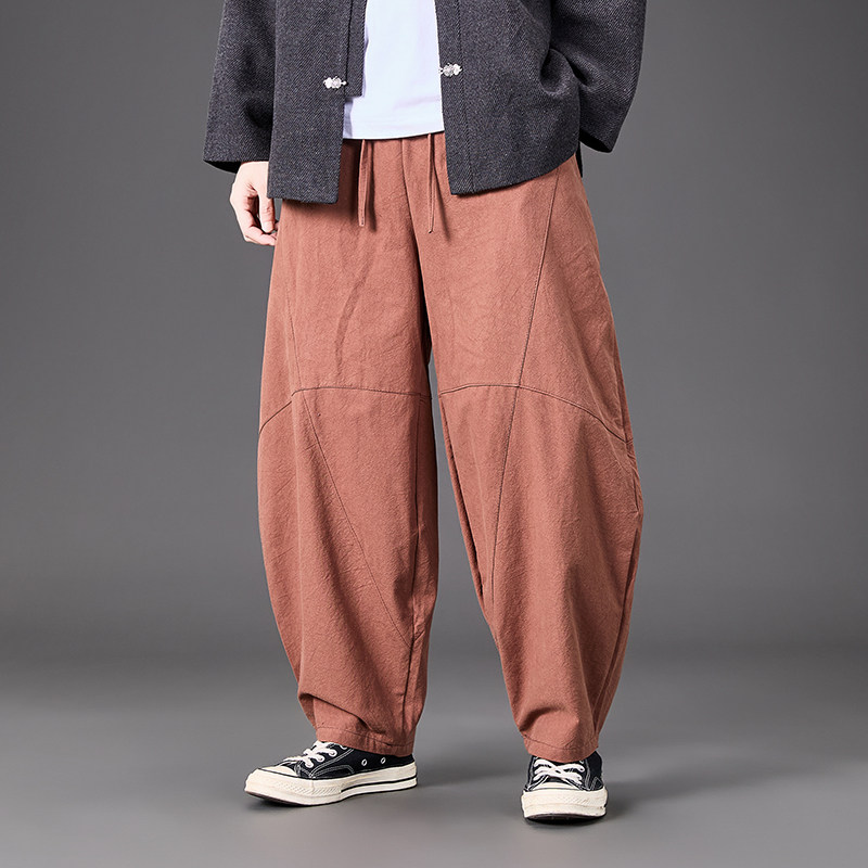2024加大码汉服宽松灯笼裤棉麻纯色复古风休闲裤K174P75,男装民族服装,电商B375