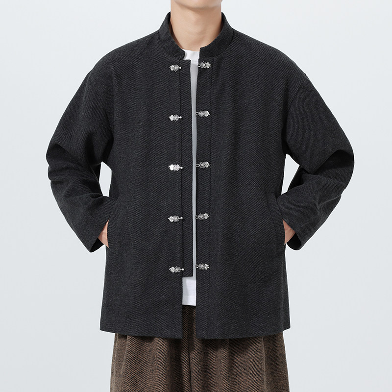 秋冬款加大码唐装毛呢厚唐装立领风夹克太极服JK80P110,男装夹克,电商B375