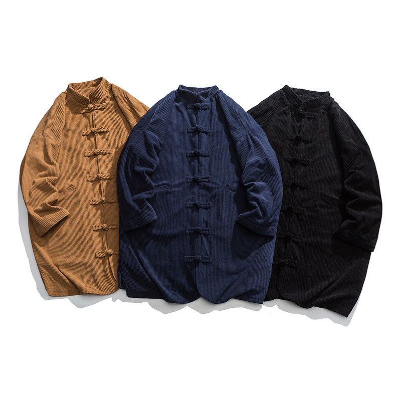 冬季加绒加厚太极服长款棉衣纯色条绒风唐装JK54P150,男装棉衣,电商B375