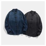 2025秋冬厚牛仔衬衫古风平铺图风汉服衬衣JK65P105，男装衬衫，电商B375