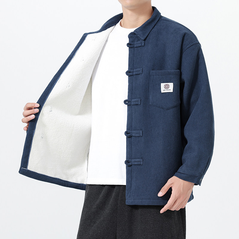 冬季加绒加厚灯芯绒新中式太极风风加绒衬衫 JK83 P115图片