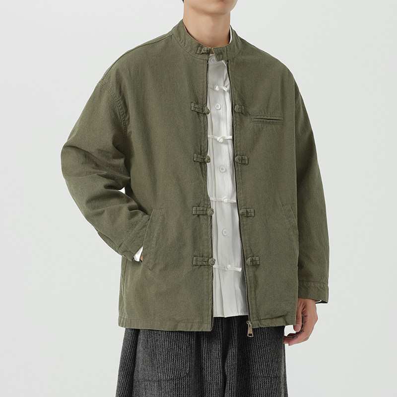 2025大码立领纯色复古飞行员夹克风唐装汉服JK66P115,男装夹克,电商B375
