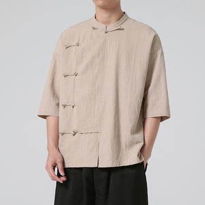 24年复古盘扣纯色立领风复古太极服男汉服衬衫 C68 F65图片