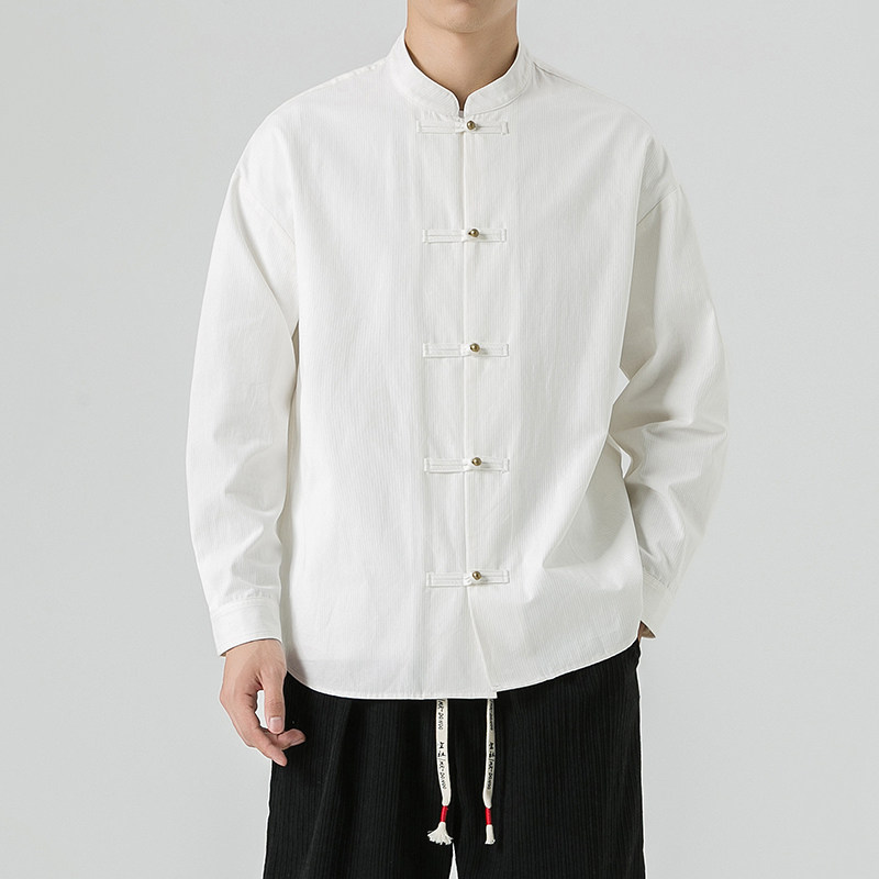 秋冬新中式纯棉立领礼服模特厚盘扣风长袖衬衫JK42P75,男装衬衫,电商B375