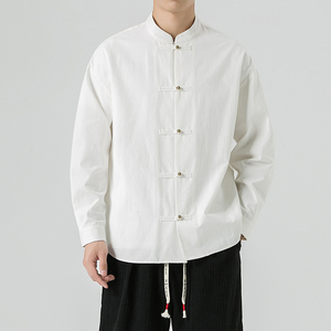 秋冬新中式纯棉立领礼服模特厚盘扣风长袖衬衫 JK42 P75图片