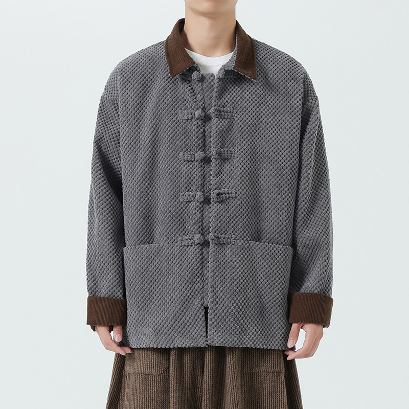 秋冬季新中式厚翻领复古布扣夹克风唐装汉服JK67P110,男装夹克,电商B375