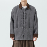 秋冬季新中式厚翻领复古布扣夹克风唐装汉服JK67P110，男装夹克，电商B375