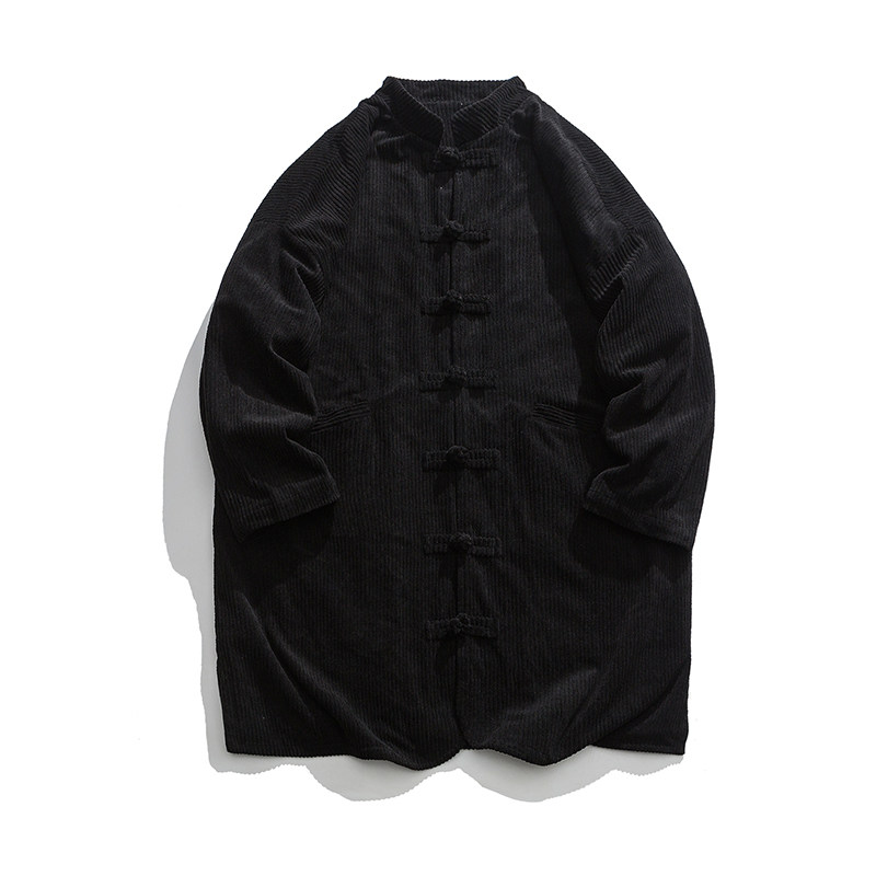 24宽松长款灯芯绒加绒布扣立领风唐装棉衣外套JK54P150,男装棉衣,电商B375