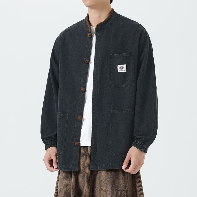 24加大码立领条绒拼接新中式汉服唐装风水洗夹克JK63F110,男装夹克,电商B375