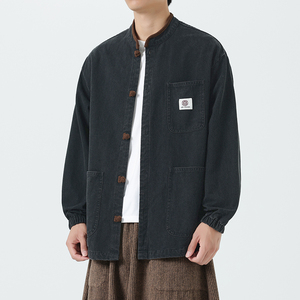 24加大码立领条绒拼接新中式汉服唐装风水洗夹克 JK63 F110图片