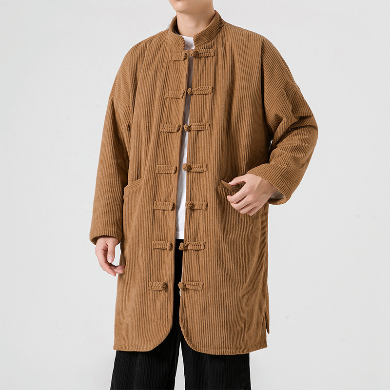 冬季加绒加厚太极服长款棉衣纯色条绒风唐装JK54P150,男装棉衣,电商B375