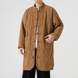 冬季加绒加厚太极服长款棉衣纯色条绒风唐装JK54P150，男装棉衣，电商B375