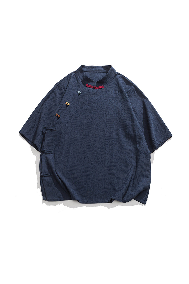 2026夏装彩扣棉麻立领斜门襟新中式汉服短袖POLO衫JK59F65,男装Polo衫,电商B375