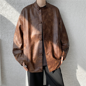 25年冬季厚立领复古皮衣风宽松中式皮夹克 JK69 P125图片