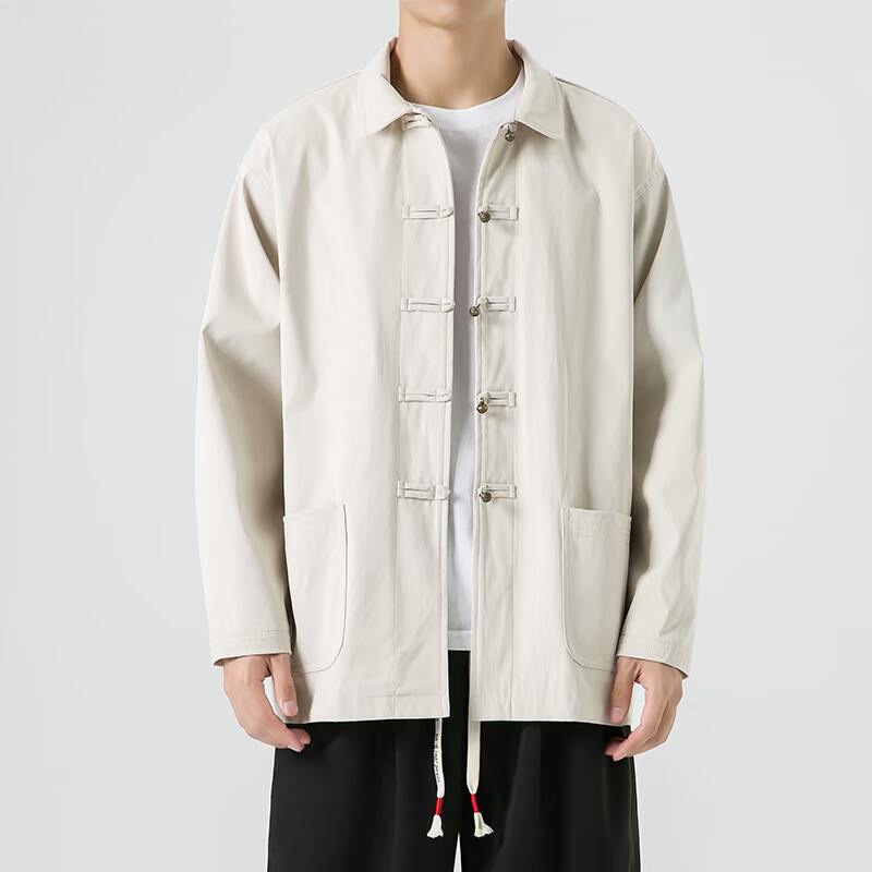 新中式宽松翻领纯色铜扣中山装太极服风夹克 JK45 P110图片