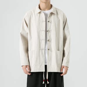 新中式宽松翻领纯色铜扣中山装太极服风夹克 JK45 P110图片