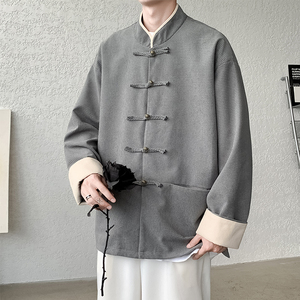 二五年新中式潮日系太极服立领布扣风中山装 JK47 P100图片