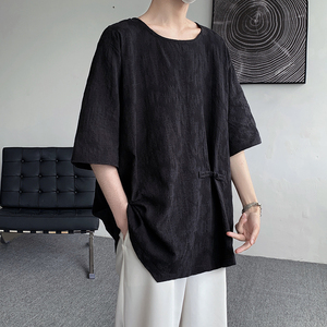 夏季麻料复古太极套头汉服打底风圆领T恤 T70 F50图片