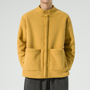 2024加大码宽松加绒衬衫风立领布扣汉服唐装衬衫JK37P100