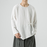 2025冬季宽松棉麻打底长袖唐装汉服搭配套头风T恤T73P50，男装T恤，电商B375