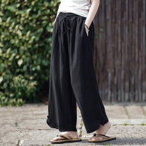25夏装棉麻九分裤大裤筒汉服垮裤风休闲麻裤 K183 P70图片