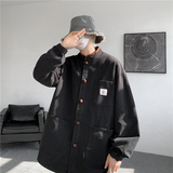 2025港风水洗布扣复古日系加大码新中式风衬衫JK63P110，男装衬衫，电商B375