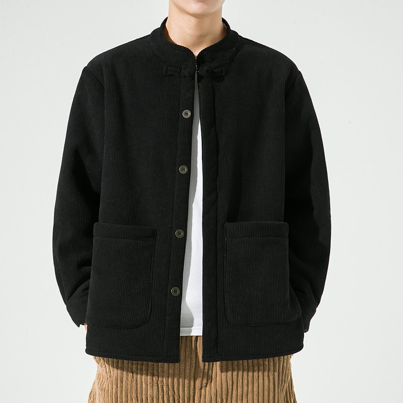 25年宽松加绒加厚立领古风潮厚冬季风中式衬衫JK37P95,男装衬衫,电商B375