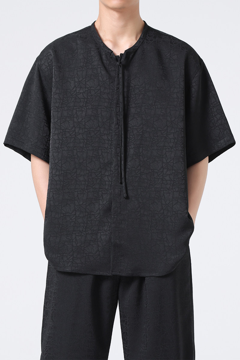 2026夏装汉服纯色龟裂纹绸缎纱风短袖T恤有大码C74F70,男装T恤,电商B375