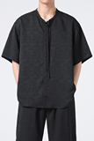 2026夏装汉服纯色龟裂纹绸缎纱风短袖T恤有大码C74F70，男装T恤，电商B375